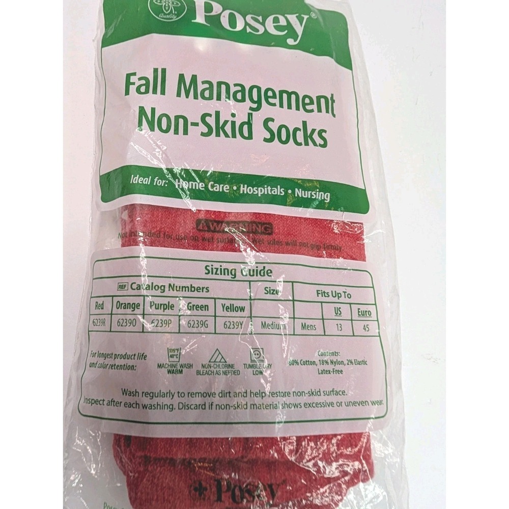 Posey Fall Management Non-Skid Socks Red Medium New in Package Tread Grip